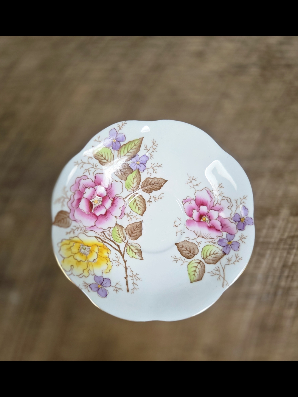 Vintage Taylor & Kent Floral Fine China Saucer - Pink & Yellow Flowers ~ Bin PP